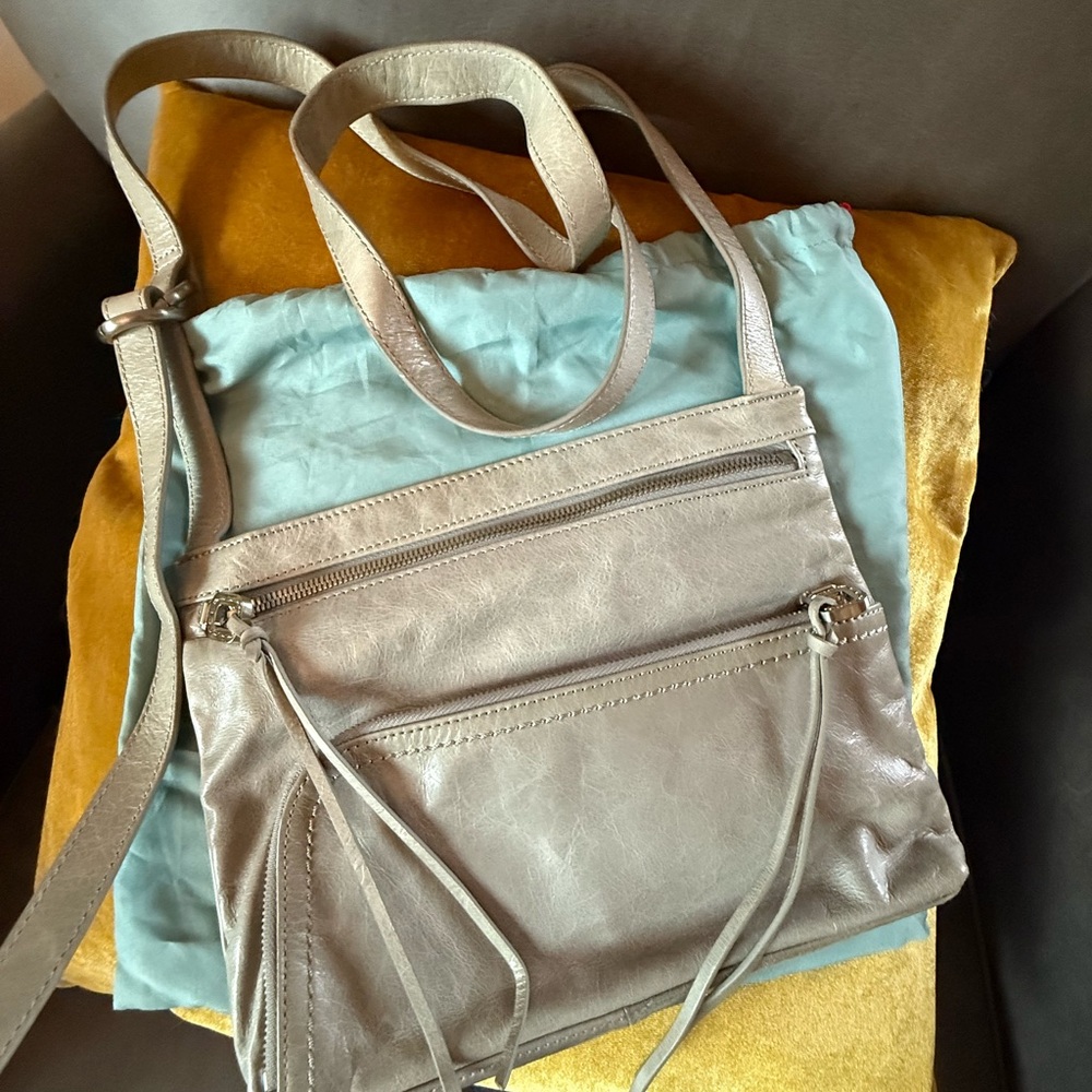 HOBO Gray Crossbody Bag with Soft Leather Finish